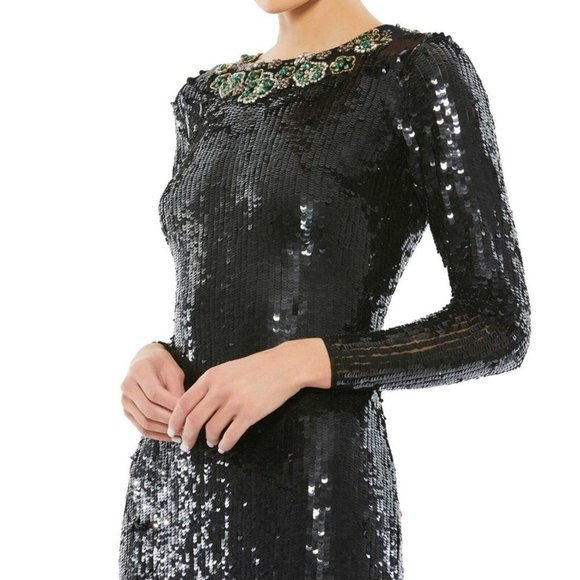NWT MAC DUGGAL‎ 93613 BLACK SEQUINED EMBELLISHED COLLAR LONG GOWN $498 - Picture 2 of 8
